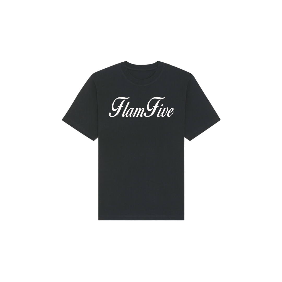 FLAM5 SCRIPT BLACK TSHIRT - Flam5drumming